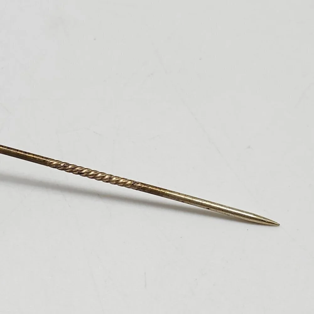 Vintage Gold Tone Stick Pin With Blue Opal Gemstone Accent Starburst Design